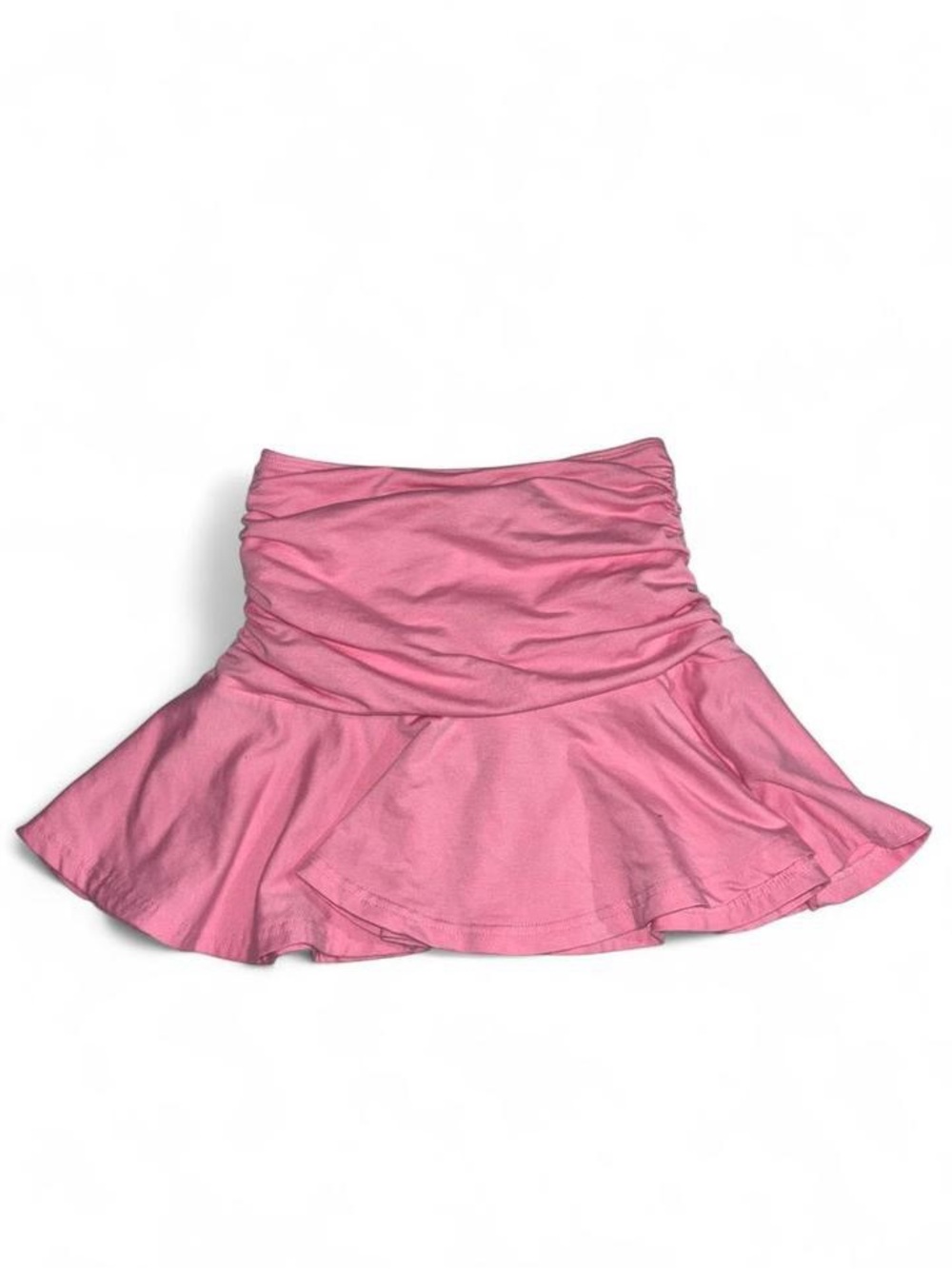 Pink Ruched Waist Flared Skater Skirt